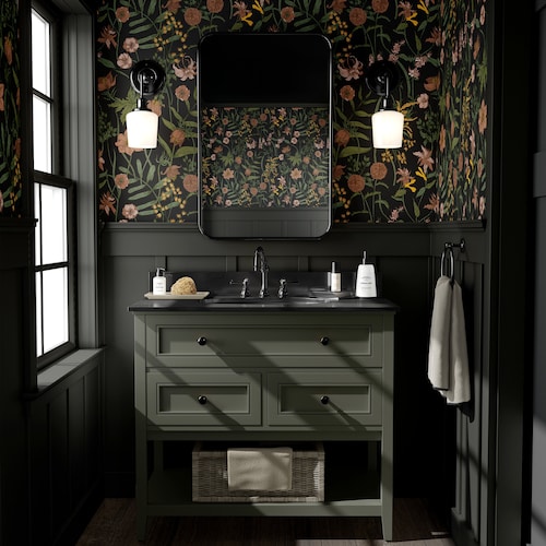 Dark Floral Wallpaper | Moody Vintage Botanical Bedroom Bathroom | Removable Peel and Stick Prepasted Black Cottagecore Maximalist Wallpaper