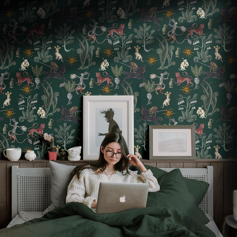 Buy Weird Medieval Wallpaper Moody Dark Green Bedroom Bathroom