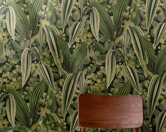 Leafy Foliage Wallpaper | Green Botanical Bathroom Bedroom | Peel and Stick or Prepasted | Forest Leaf Wallpaper
