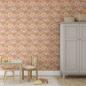 Carta da parati floreale alla moda / Estetica retrò per camera da letto e bagno / Rimovibile e adesiva / Funky Boho Botanical anni '60 e '70 Mid-Century Modern
