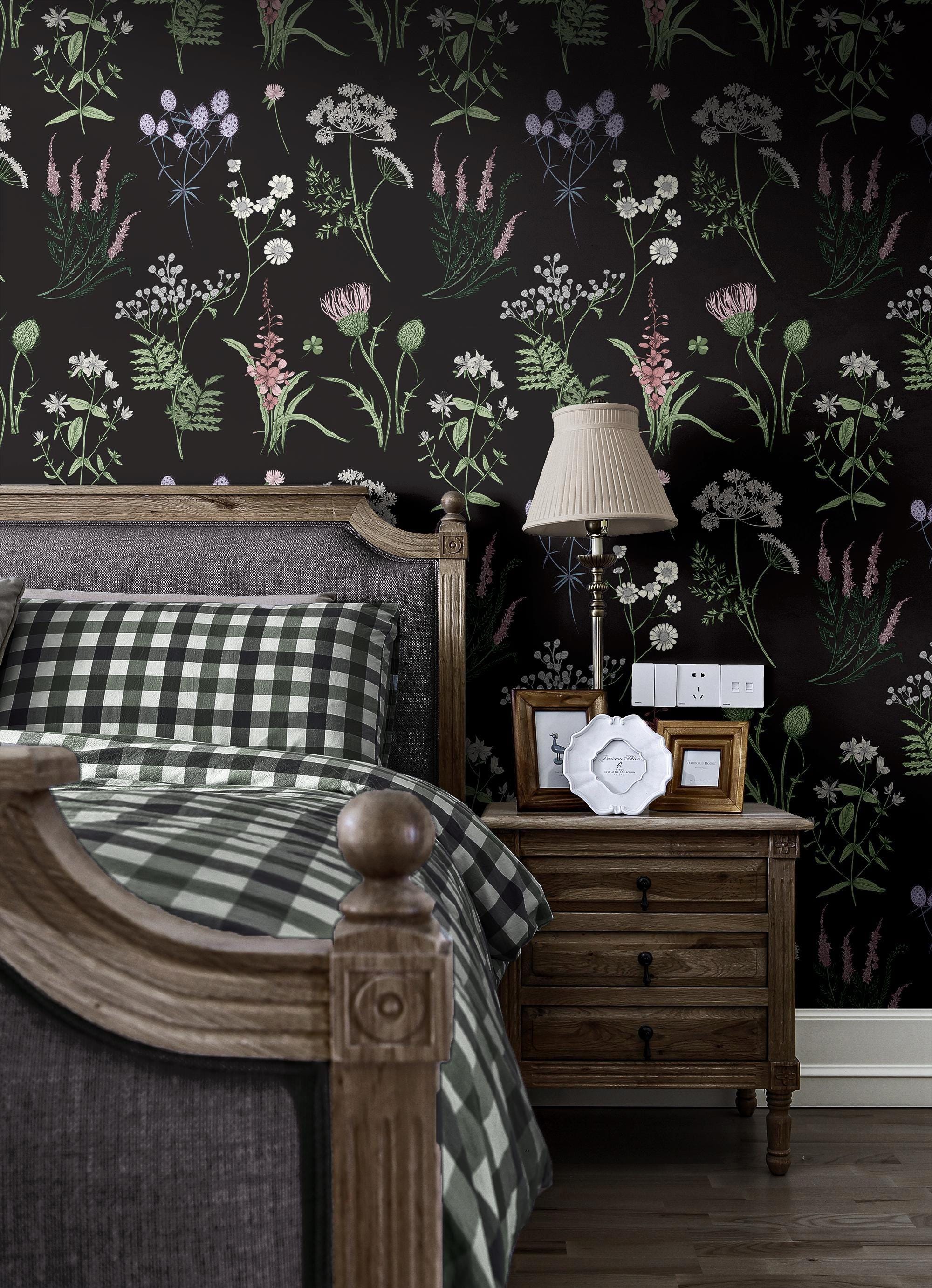 Dark Botanical Wallpaper | Moody Floral Vintage Bedroom Bathroom ...