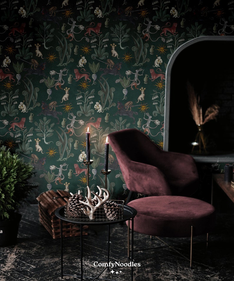 Buy Weird Medieval Wallpaper Moody Dark Green Bedroom Bathroom