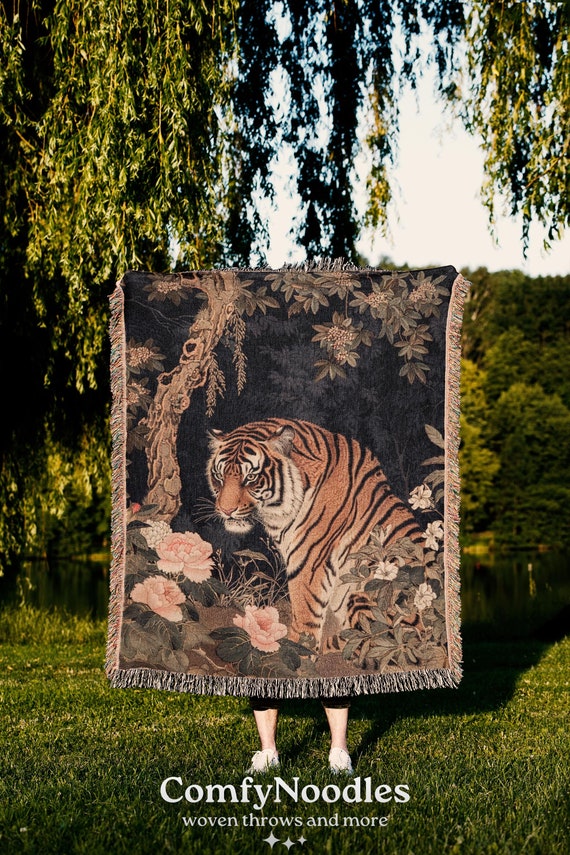 Tiger Woven Blanket | Forest Vintage Antique Floral Asian
