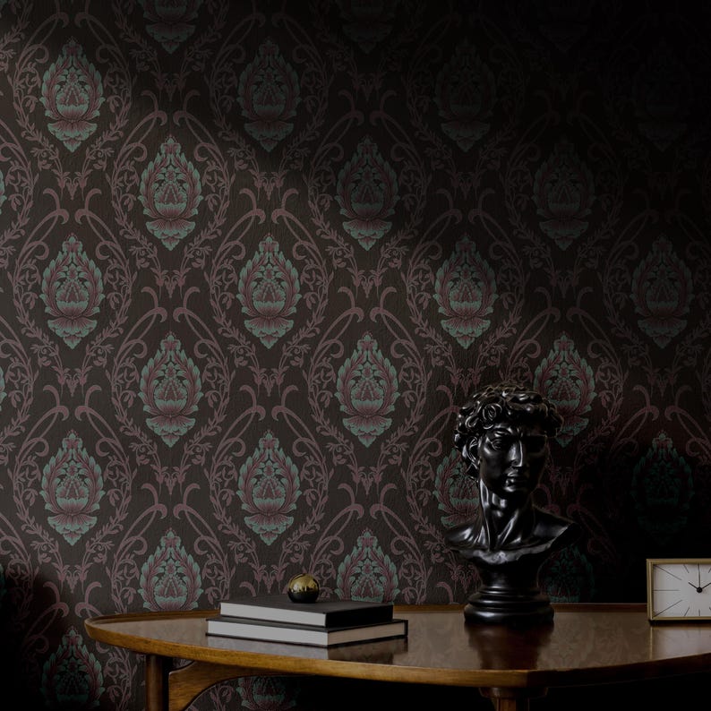 Buy Dark Damask Wallpaper Moody Vintage Victorian Bedroom Bathroom