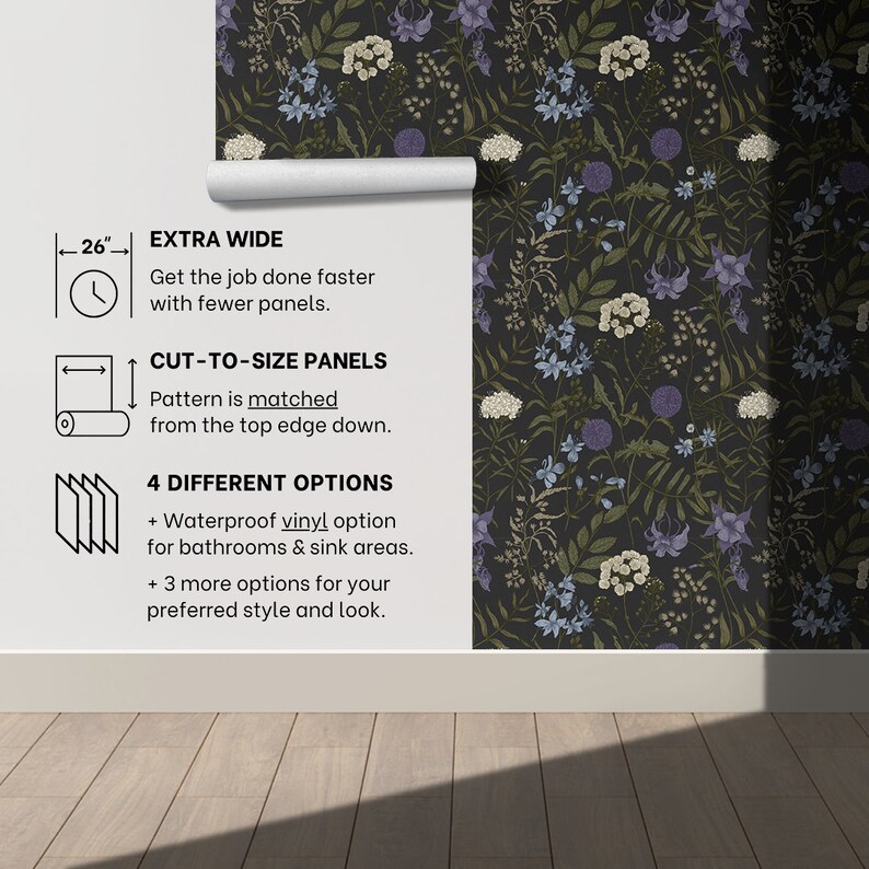 Dark Floral Wallpaper Moody Cottagecore Maximalist Bedroom Bathroom ...