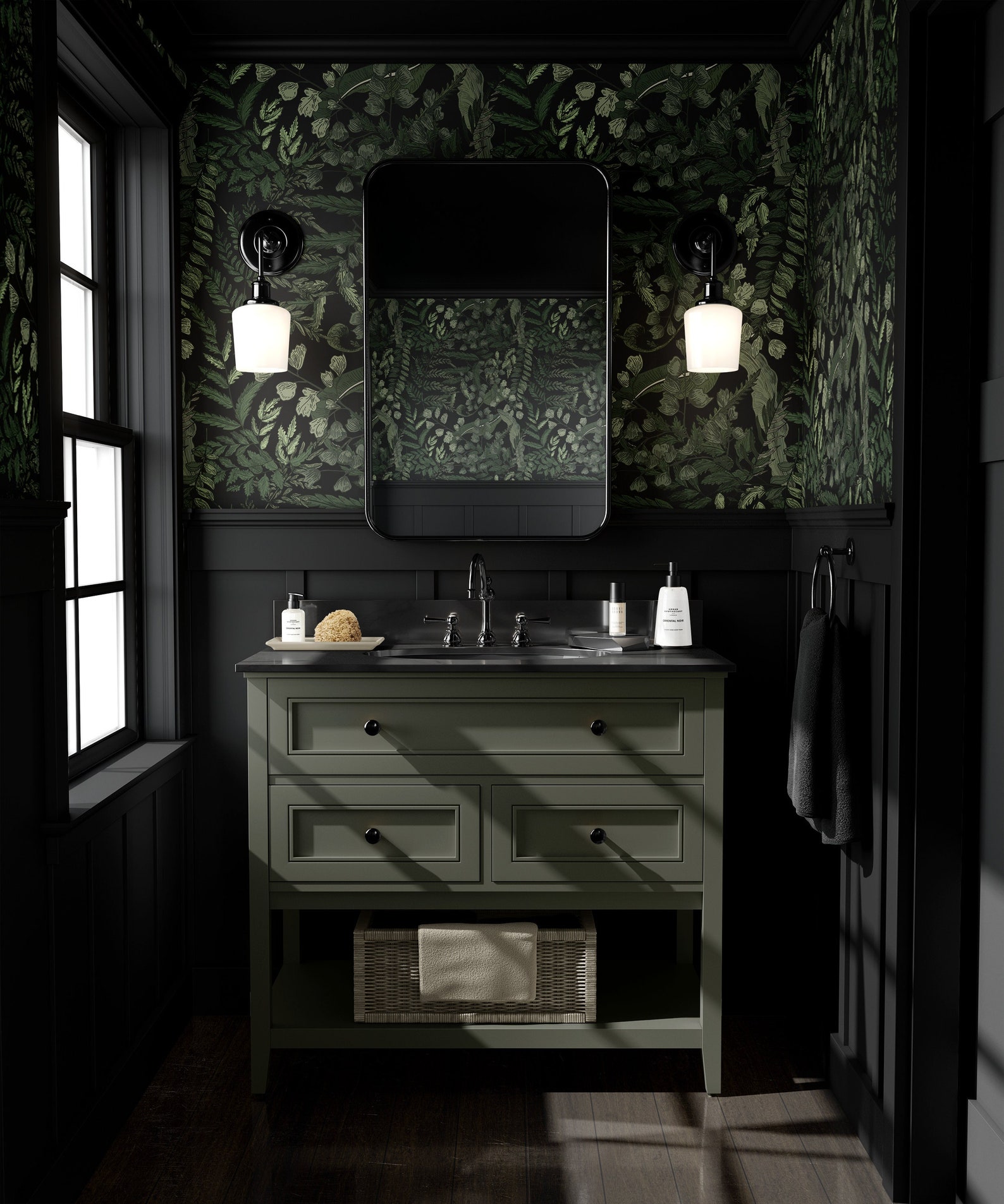 Botanical Dark Green Wallpaper Moody Foliage Bathroom Removable, Peel ...