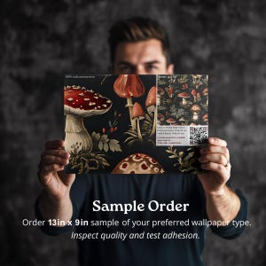 Dark Red Mushroom Wallpaper | Cottagecore Dark Academia | Removable, Peel and Stick Mural, Prepasted | Whimsical Botanical Forest Wallpaper image 6