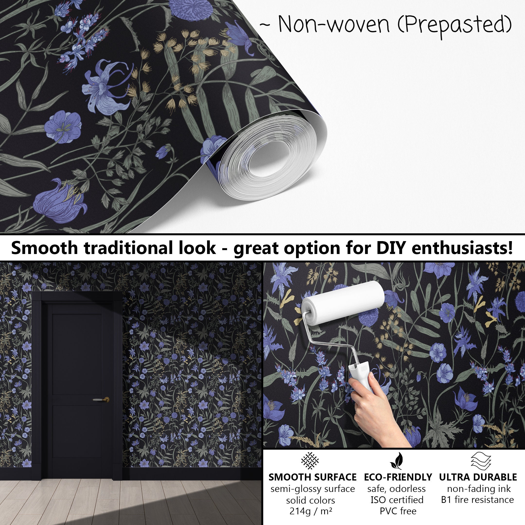 HAOKHOME Peel & Stick Retro Floral Damask Wallpaper – Bronze/Black/Purple, 17.7" X 32.8ft, Removable Mural For Bathroom & Living Room