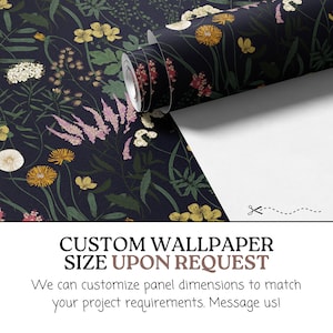 Dark Blue Botanical Wallpaper | Vintage Wildflower Bedroom Bathroom | Removable Peel Stick, Prepasted | Country Navy Floral Maximalist Custom - message us!