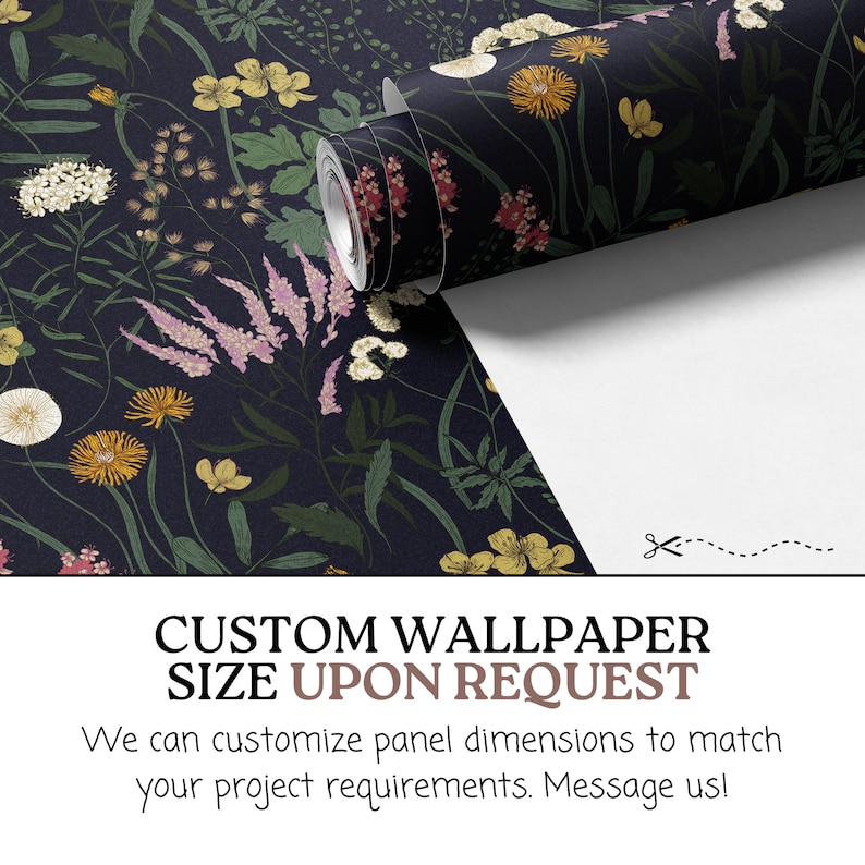 Dark Blue Botanical Wallpaper | Vintage Wildflower Bedroom Bathroom | Removable Peel Stick, Prepasted | Country Navy Floral Maximalist Custom - message us!
