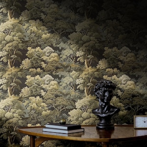 Arbres forestiers Papier peint | Chambre à coucher salle de bain antique vintage | Autocollant amovible préencollé | Papier peint campagne Cottagecore Woodland