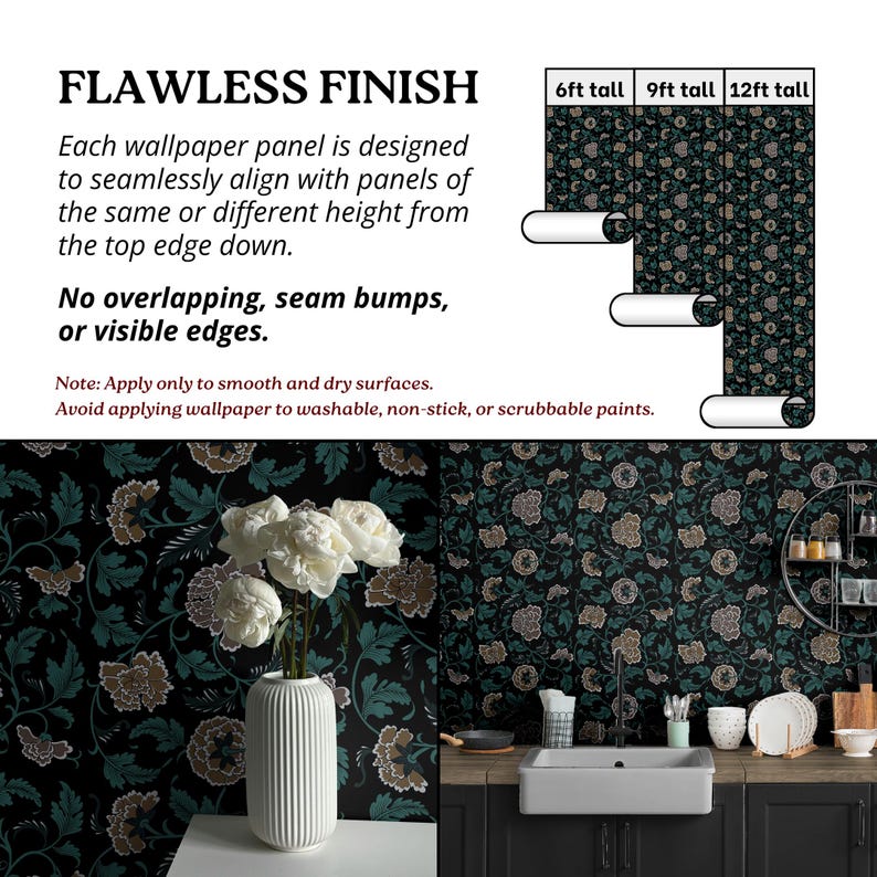 Buy Dark Vintage Floral Wallpaper Black Teal Victorian Bathroom Bedroom