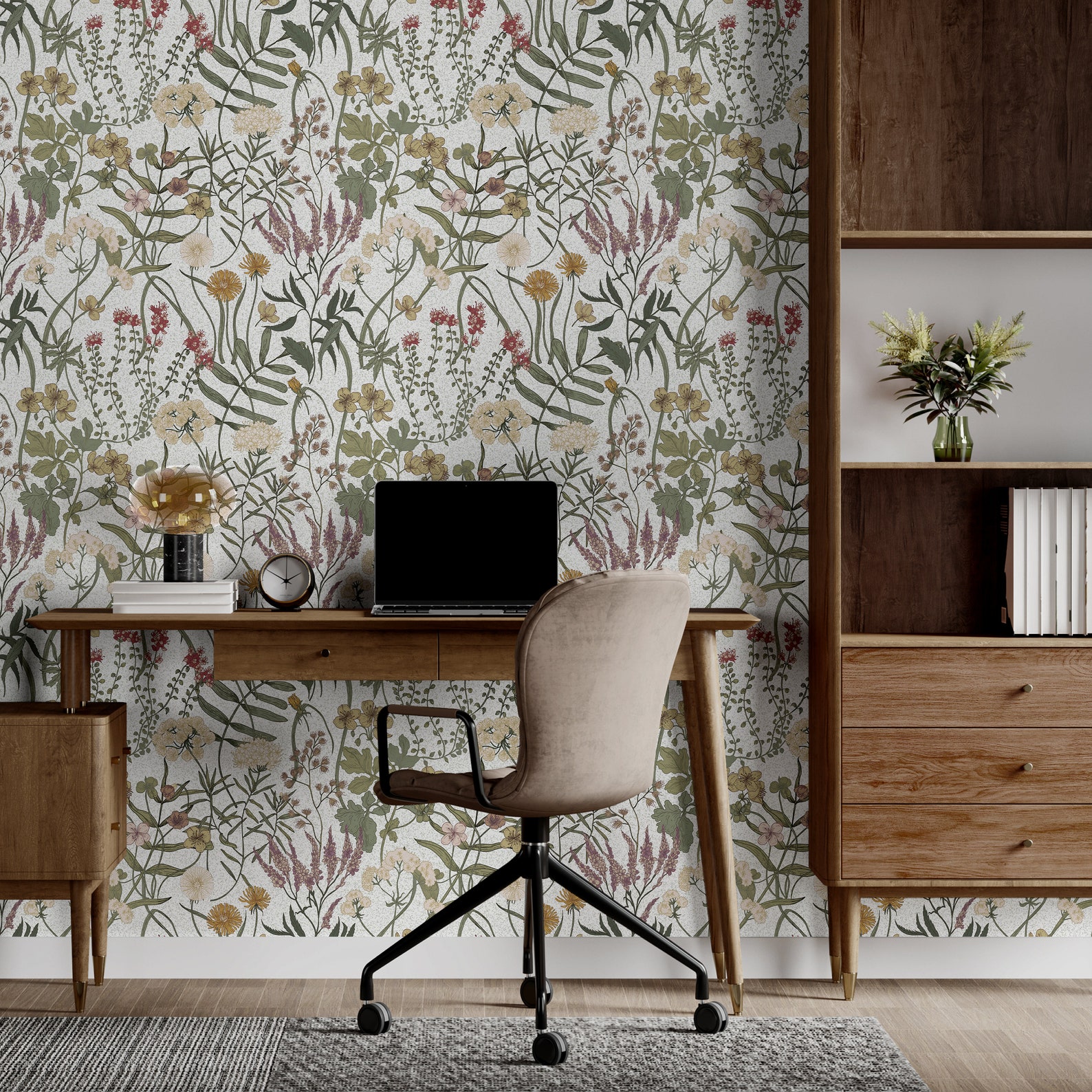 Light Botanical Wallpaper | White Aesthetic Bedroom Nursery | Removable