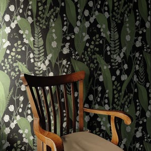 Dark Green Botanical Wallpaper | Vintage Bedroom Bathroom | Removable, Peel and Stick, Prepasted | Moody Floral Maximalist Glovewort