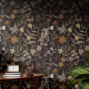 Moody Maximalist Botanical Wallpaper | Muted Floral Bedroom Bathroom | Removable Peel Stick, Prepasted | Vintage Wildflower Dark Academia