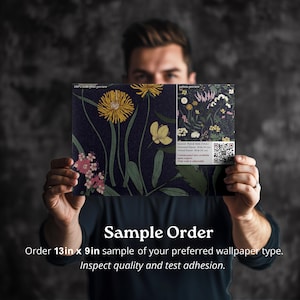 Dark Blue Botanical Wallpaper | Vintage Wildflower Bedroom Bathroom | Removable Peel Stick, Prepasted | Country Navy Floral Maximalist Sample 13in x 9in