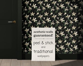 Dark Vanilla Wildflower Wallpaper | Vintage Farmhouse Bedroom Bathroom | Removable Peel Stick, Prepasted | Floral Botanical Maximalist Decor