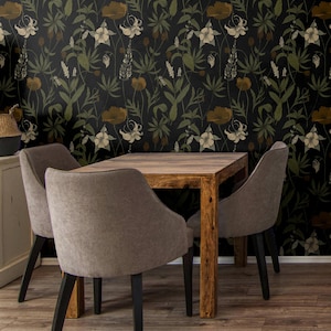 Sfeervol botanisch behang | Cottagecore Wildflower Slaapkamer Badkamer | Verwijderbare Peel Stick, voorgelijmd | Floral Maximalist Dark Academia