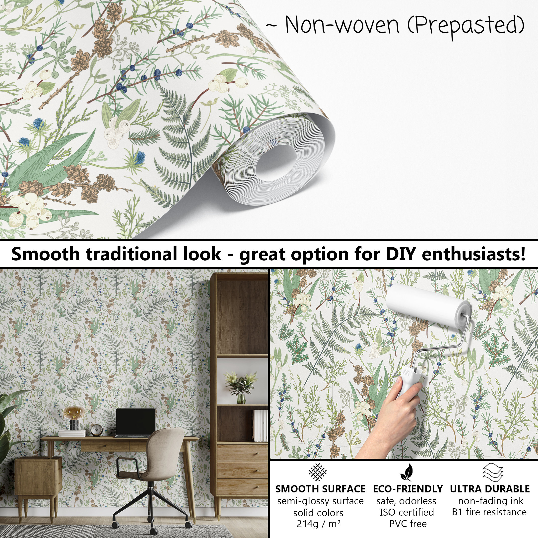 LB Tapisserie Murale Plantes Vertes Tapisserie Fleur Botanique Sur