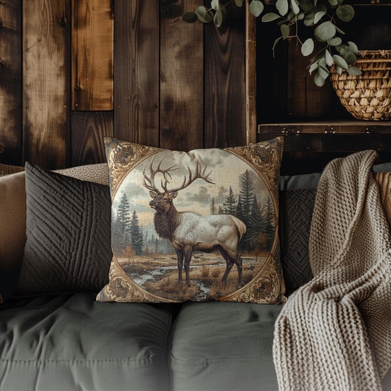 Vintage Deer Decorative Throw Pillow Rustic Cottagecore Elk Woven Cushion  Set Western Antique Farmhouse Country Home Decor