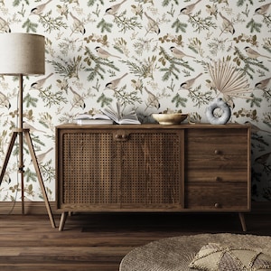 Woodland Birds Wallpaper | Vintage Forest Country Bedroom Bathroom | Removable Peel and Stick Prepasted Cottagecore Farmhouse Wallpaper image 5