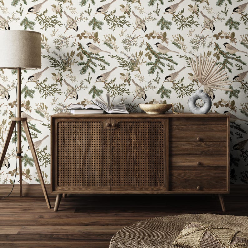 Woodland Birds Wallpaper | Vintage Forest Country Bedroom Bathroom | Removable Peel and Stick Prepasted Cottagecore Farmhouse Wallpaper image 5