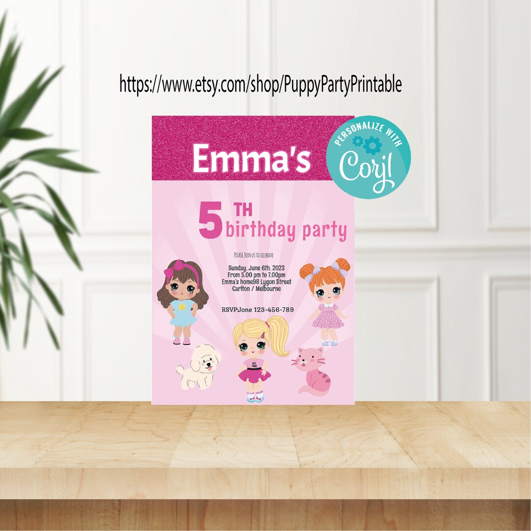 Doll Birthday Invitation, Girls Birthday Invitation Template, Instant ...
