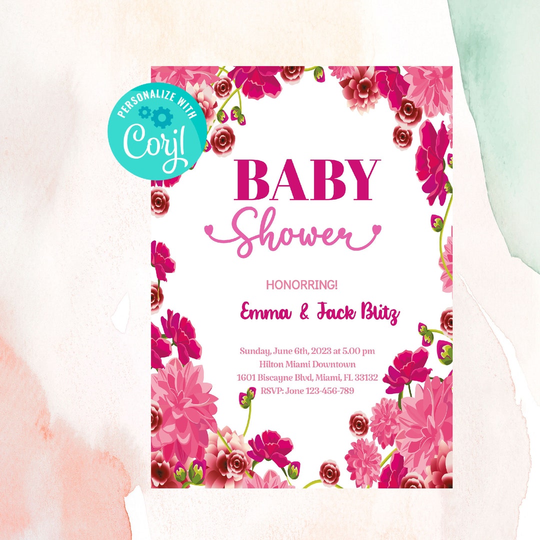 Pink Floral Baby Shower Invitation, EDITABLE Invitation, Printable Baby
