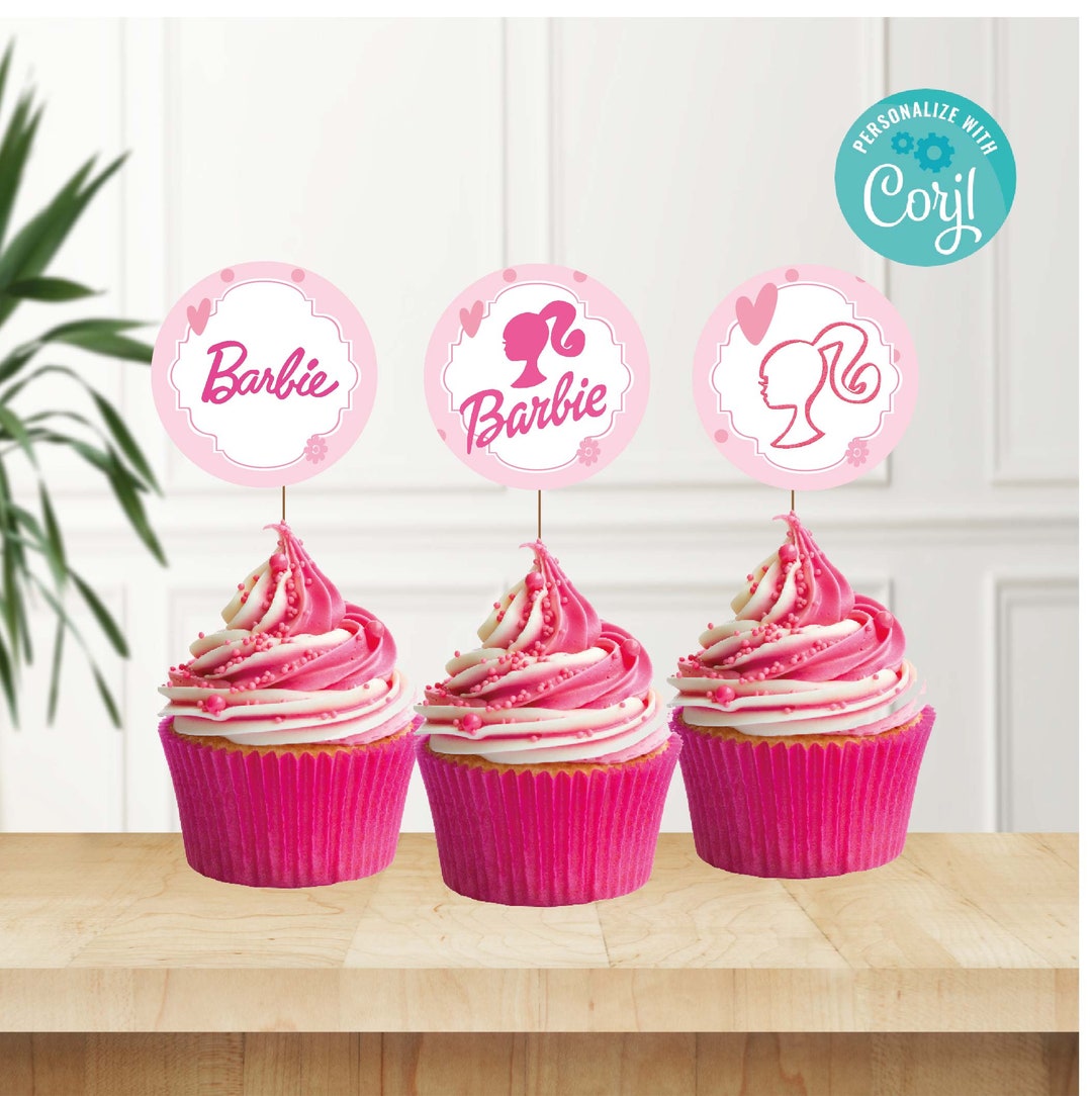 EDITABLE Pink Doll Cupcake Toppers, Girl Party Decorations, Doll