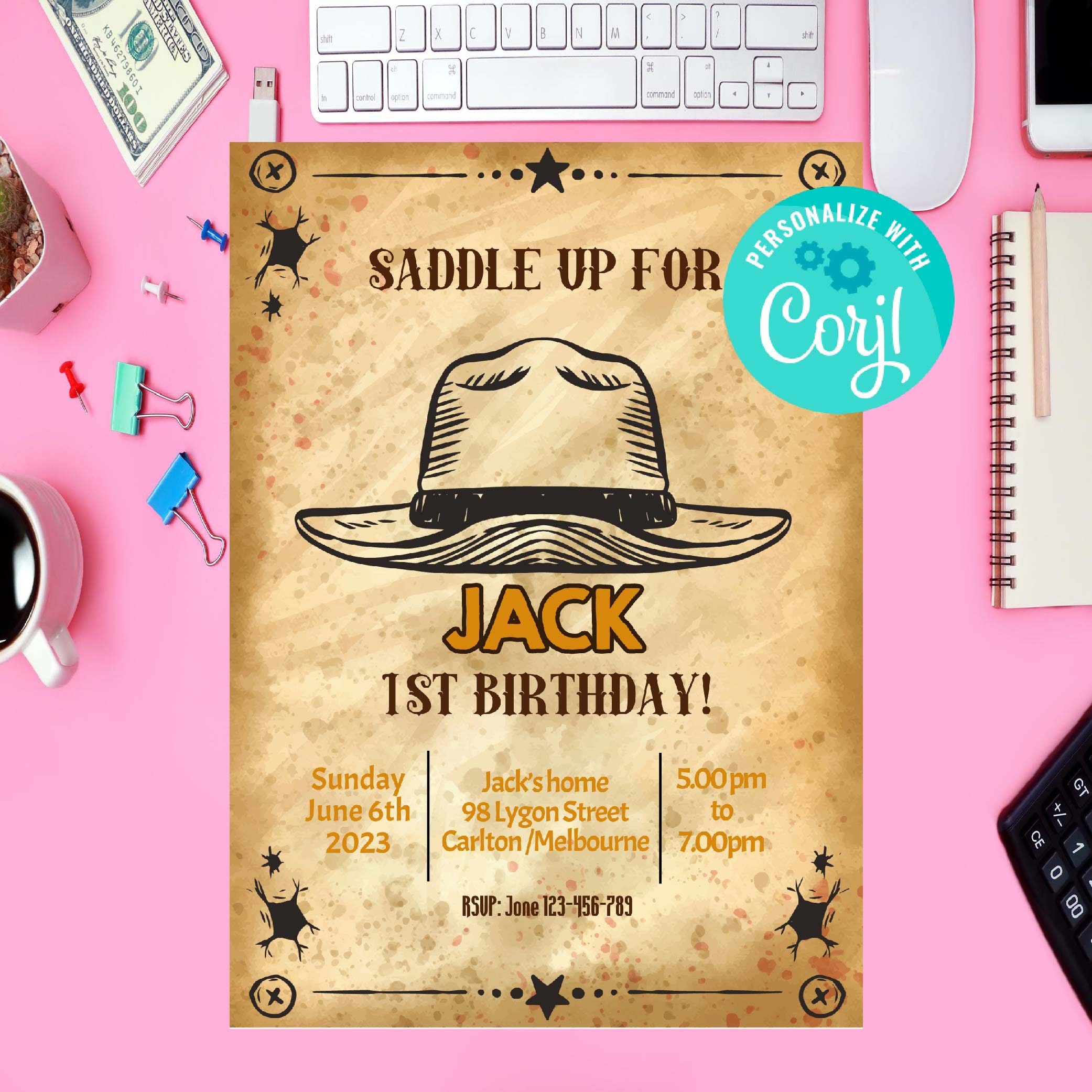 EDITABLE Cowboy Birthday Invitation, Rodeo Birthday Invitation, Cowboy ...