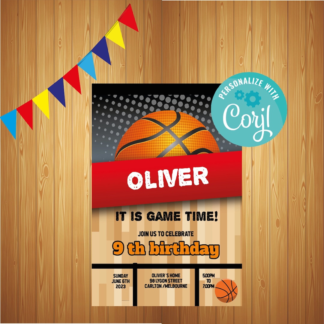 Basketball Birthday Invitation Template Printable Basketball Etsy