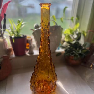 Vintage MidCentury Empoli “Brick” Amber Genie Bottle Decanter - No Stopper