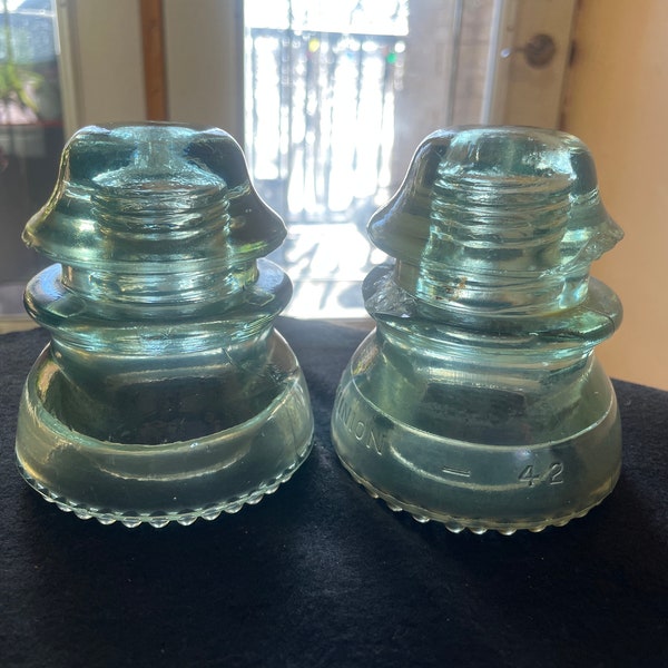 Vintage CD 154/155 Dominion 42 Light Green Glass Insulators - Set of 2