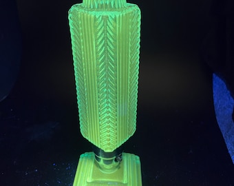 Vintage Mcm Art Deco Boudoir “Torpedo Skyscaper” Glass  Table Lamp (Only One) in Gorgeous RARE Aqua Blue !l!~ Glows Beautifully Under UV!