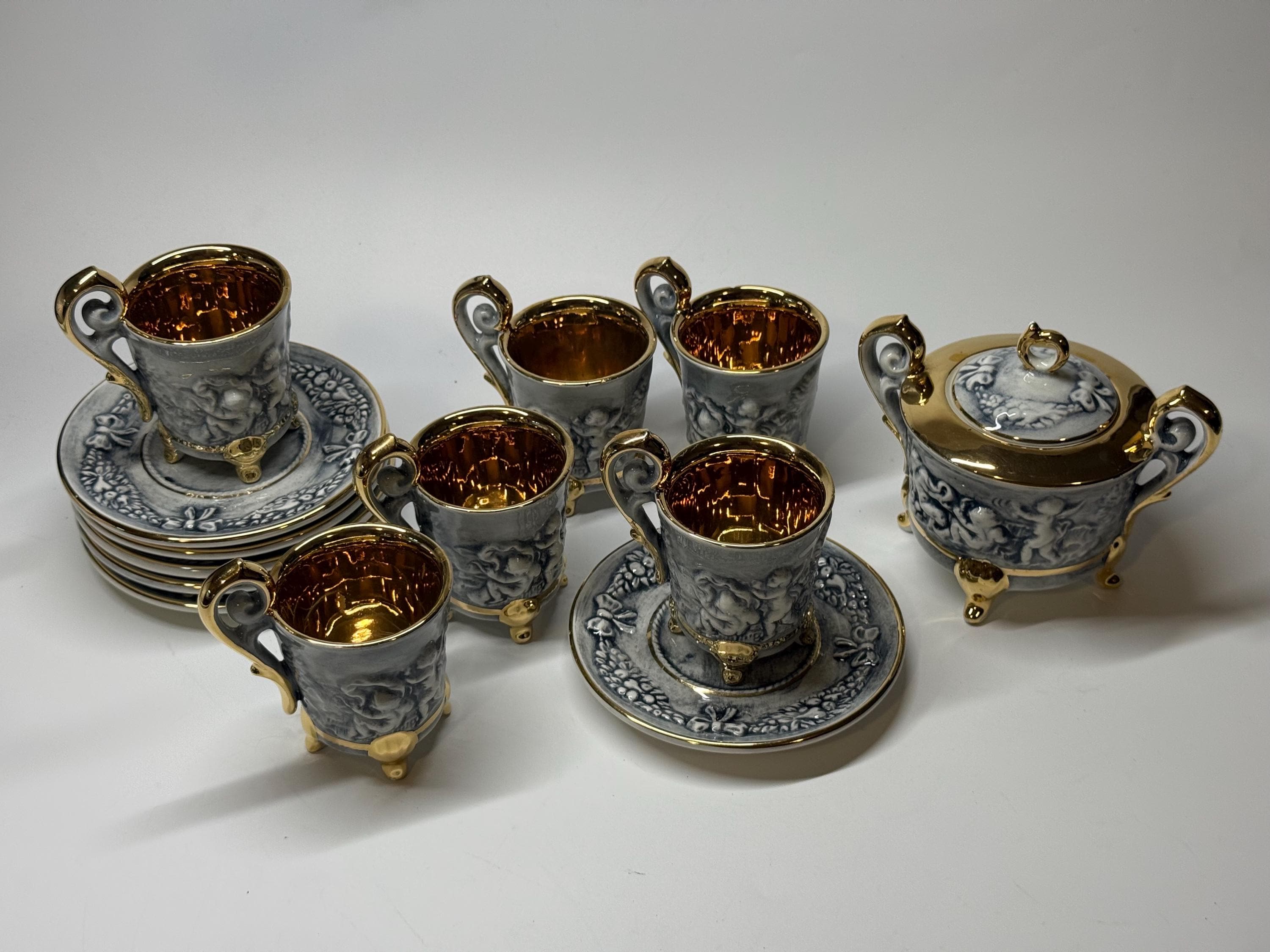 Capodimonte カップ＆ソーサー プレート 砂糖入れ付き c1830 