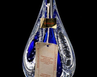 Pisapapeles vintage de cristal artístico polaco firmado – Estilo Sommerso de cobalto de M. Pyrczak – Burbujas controladas Bullicante