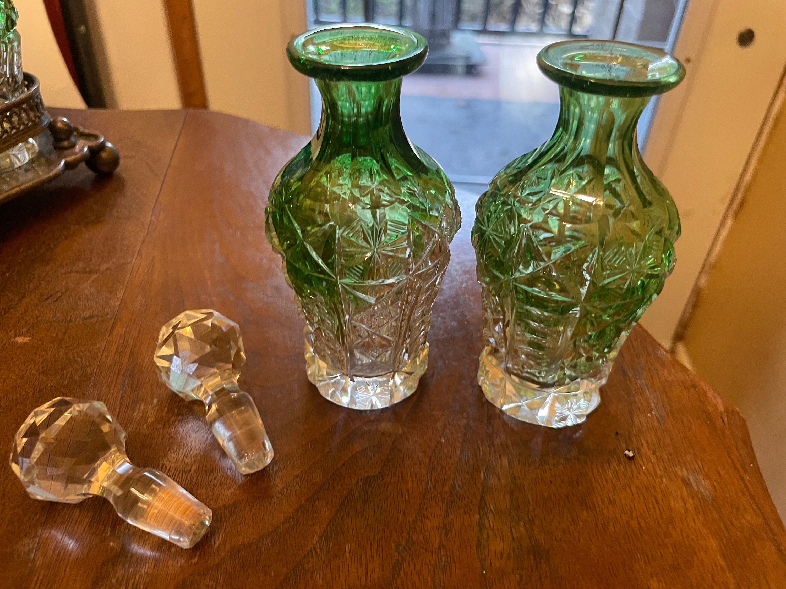 Antique Victorian Era English Green to Clear Cut Glass