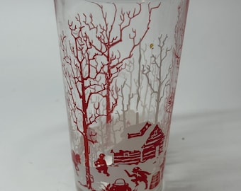 Szklanka szklana Vintage Dominion Glass „Sugar Bush” w kolorze czerwonym i białym