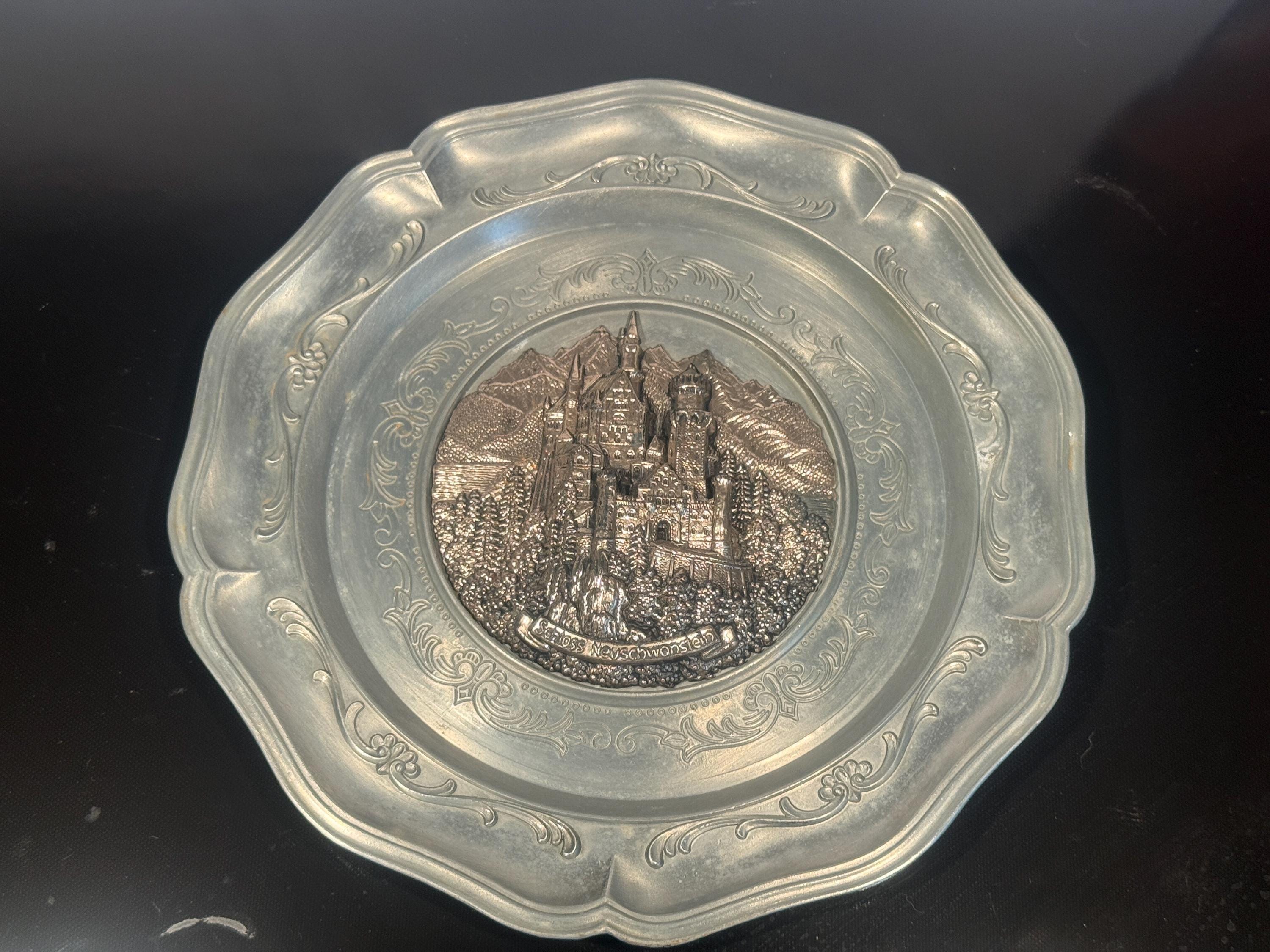 Vintage Koziol Pewter Wall Plate – Neuschwanstein Castle – Germany