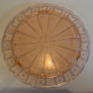 Vintage Jeanette &quot;Doric&quot; Pink Depression Glass 3-Footed Cake Plate -