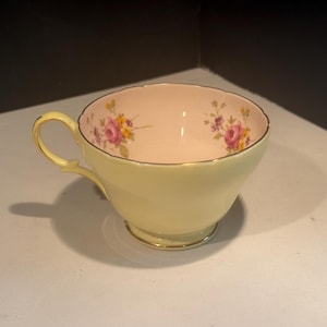 Vintage Shelley Fine Bone China Yellow & Pink Orphaned Teacup ~ Pattern #13156 ~ England