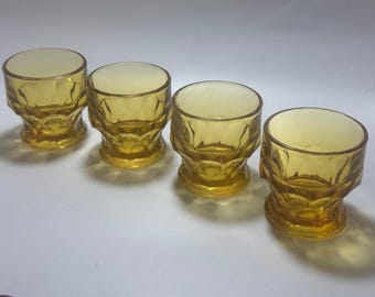 Anchor Hocking "Georgian Topaz (Amber)" aka Honeycomb Pattern 5oz Flat Tumblers - Set of 4