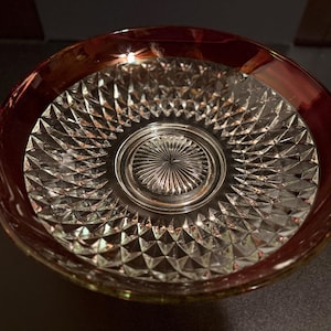Vtg MCM Indiana Glass Ruby Red Flashed Diamond Pattern 13&quot; Salad/Serving Bowl