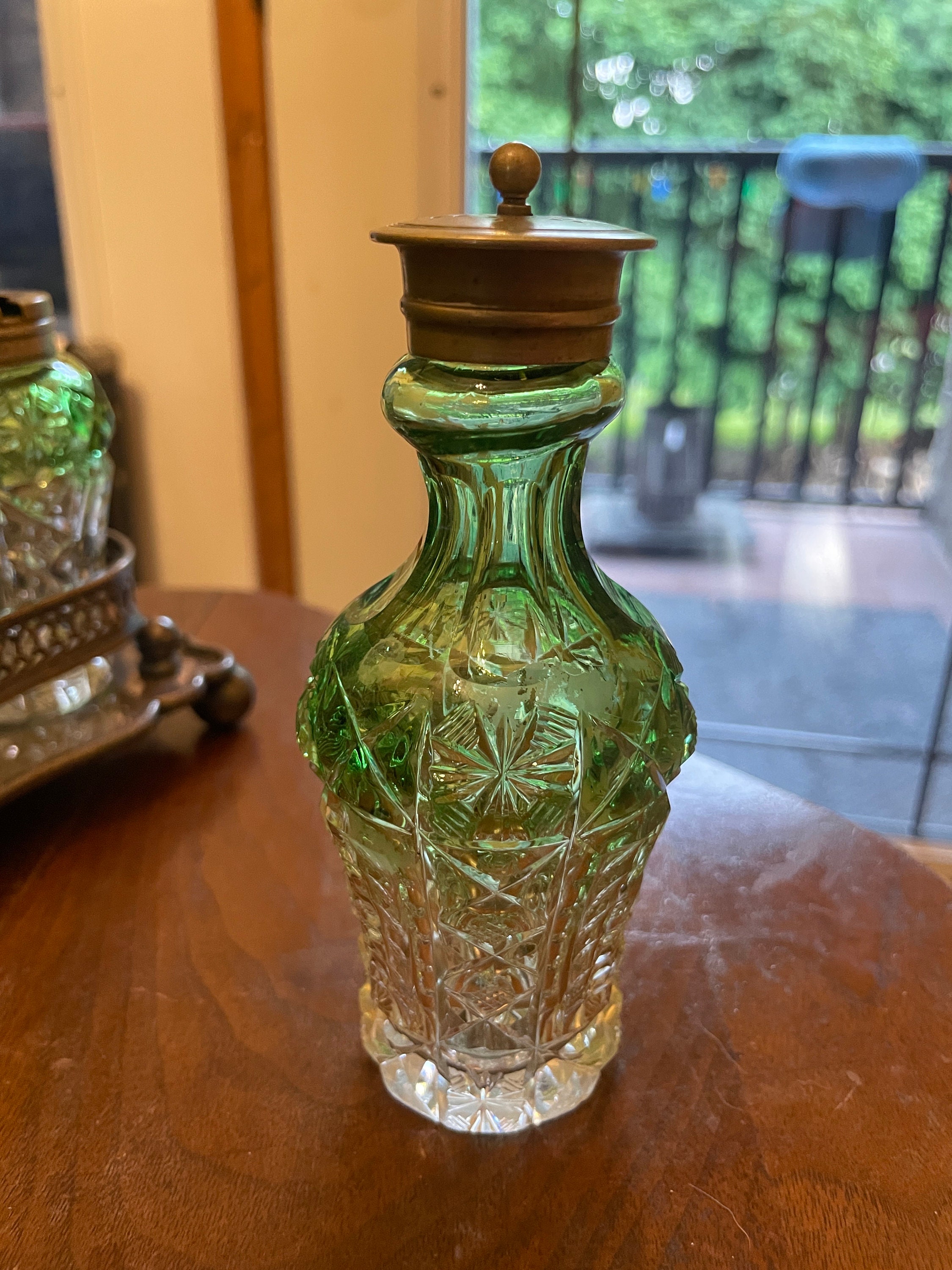 Antique Victorian Era English Green to Clear Cut Glass