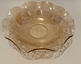 Jeannette Glass “Louisa” Floragold Iridescent 9.5" Ruffled Serving Bowl