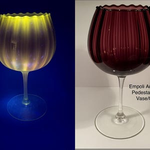Vintage Empoli Optic Amethyst Balloon Vase – 12” Tall x 5.5” Wide – Italian Mid-Century Modern Pedestal Snifter Vase ~ UV reactive 365nm