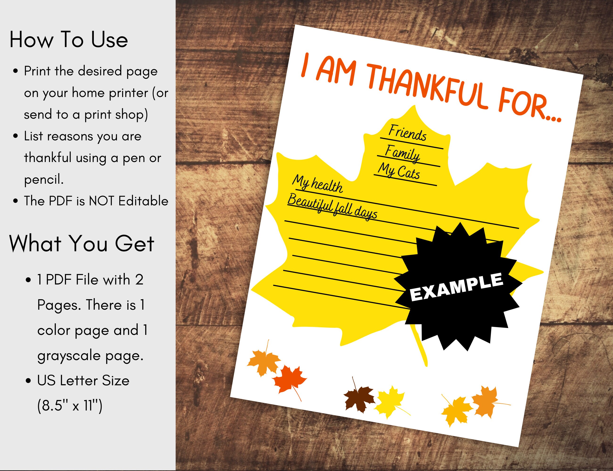 I Am Thank for Leaf Printable | Gratitude Leaf Printout - Etsy