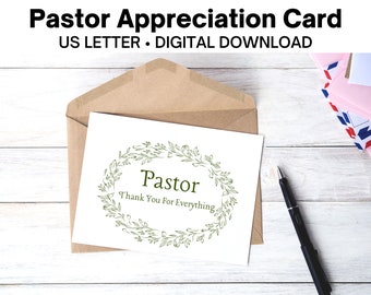 Tarjeta de agradecimiento al pastor imprimible, tarjeta de agradecimiento al pastor, gracias por todo