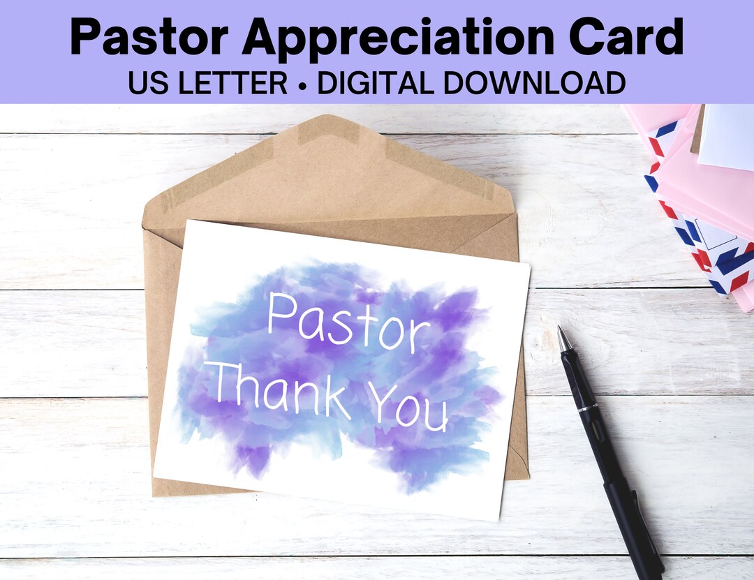 Printable Pastor Appreciation Card, Pastor Thank You Card, Pastor Watercolor Card, PDF Card - Etsy