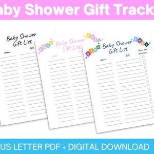 Baby Shower Gift List Printable with Thank You Note Tracker